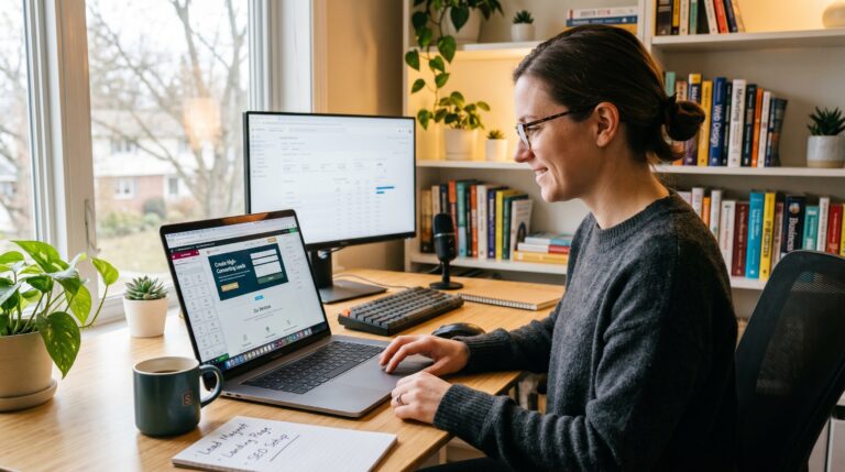 Person working on laptop at desk