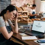 Frustrated baker at empty bakery